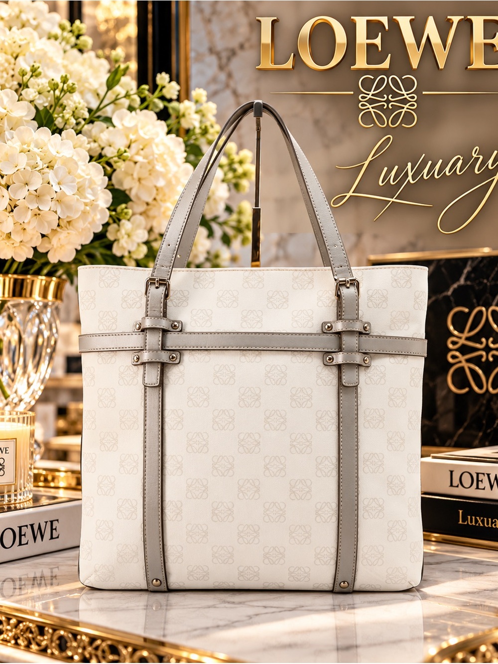 Loewe White and Tote Bag with COA